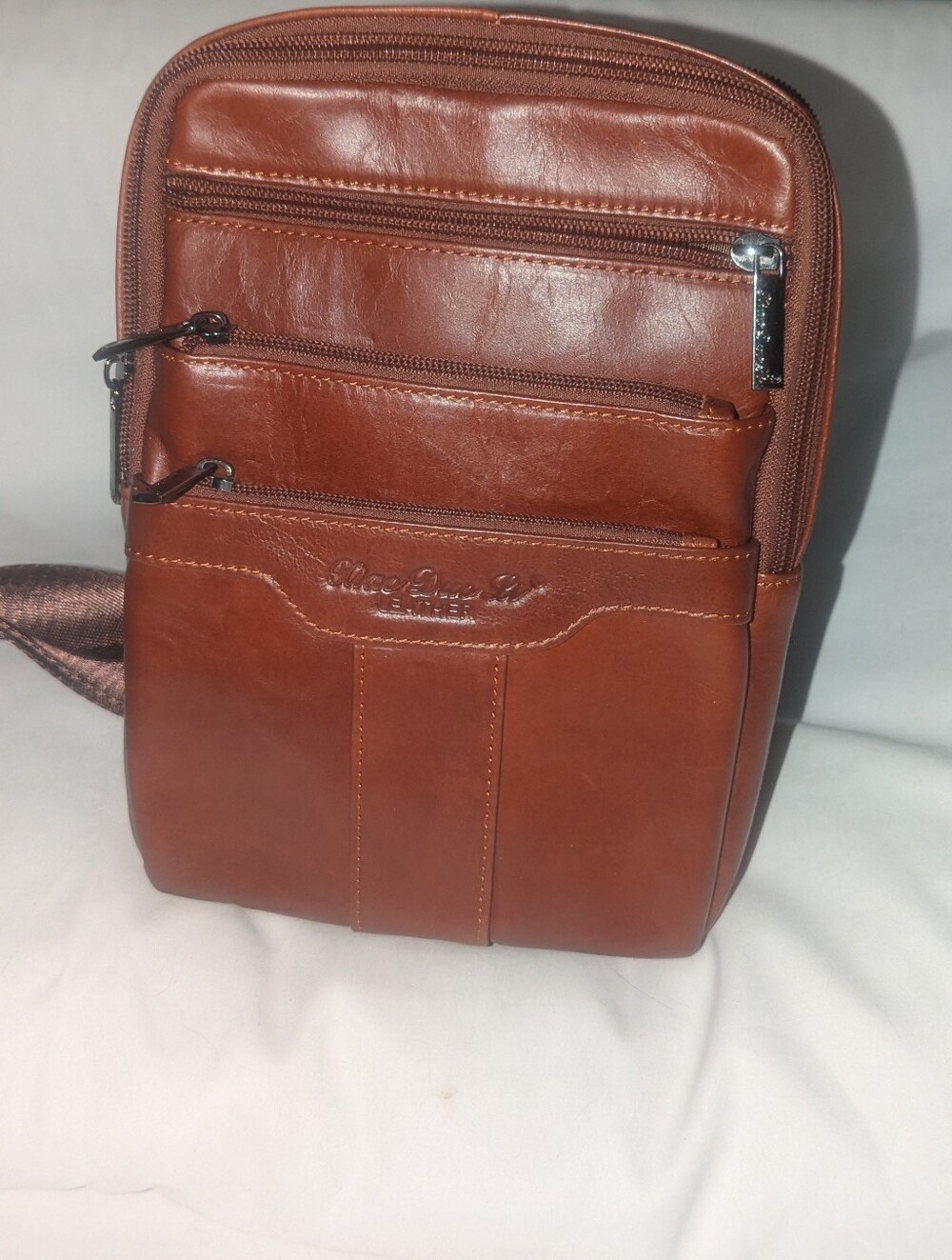 Xiao Duo Li Leather Crossbody Bag for Men - Brown